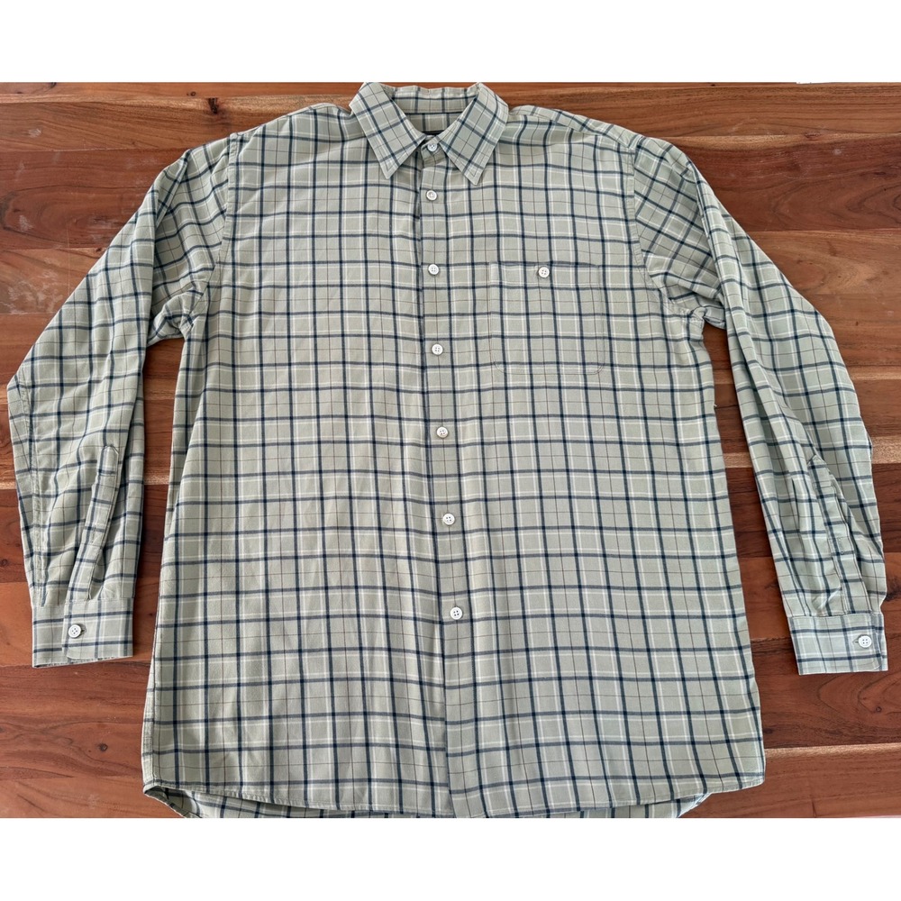 Schnee's Bozeman Montana Mens Large Tall Cotton Wool Plaid Button Down Green